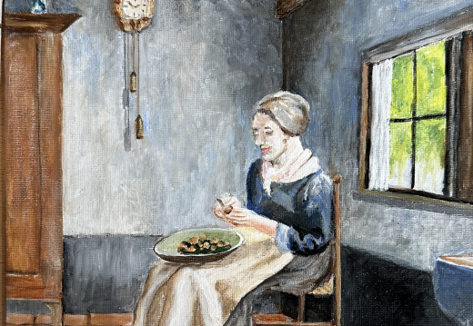 Vrouwtje schilt aardappels